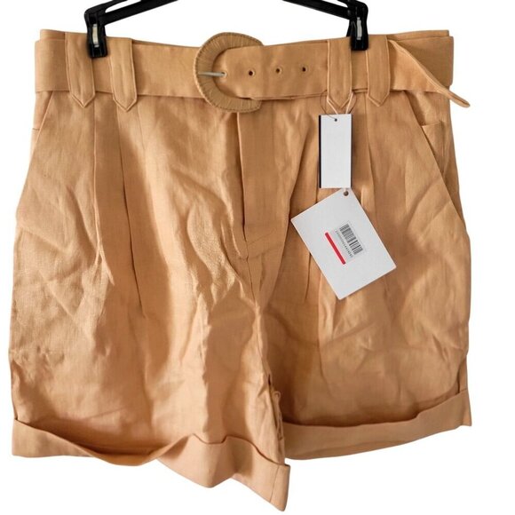 Farm Rio Womens Tan/Beige Tailored Linen Belted Paperbag Shorts -XL - Picture 3 of 9